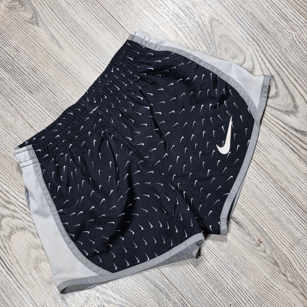 Nike Dri Fit Tempo Printed Running Shorts - Black White - Little Girls Large 6X